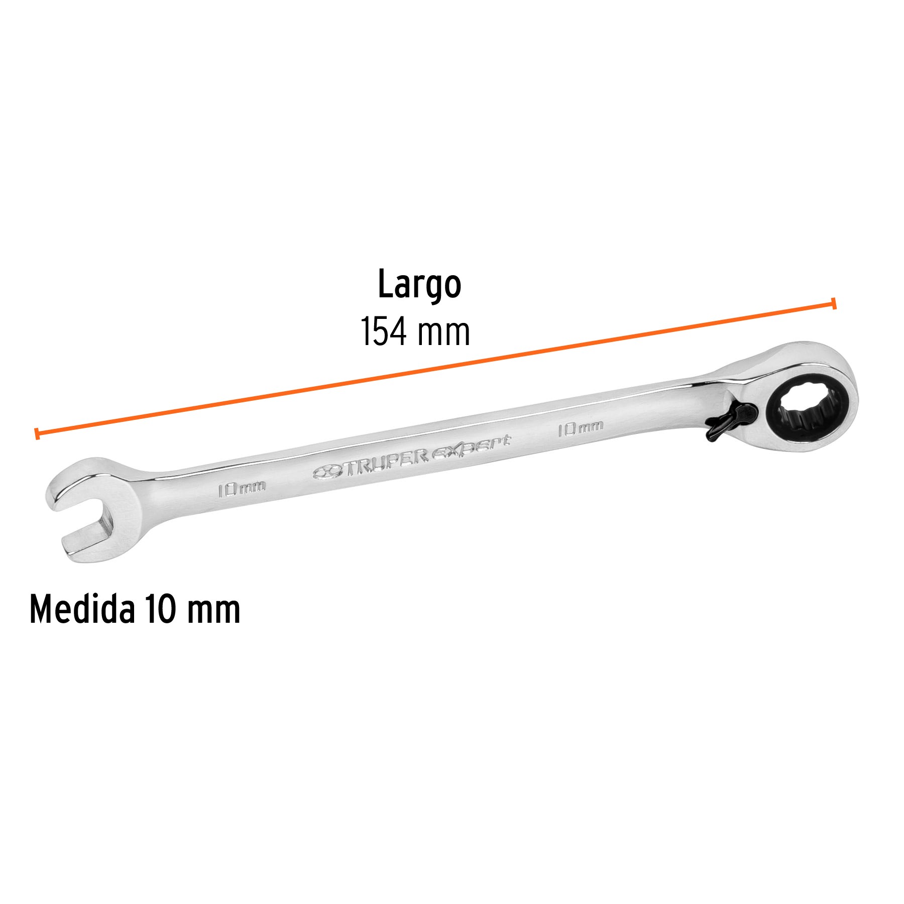 LLAVE COMBINADA MATRACA REVERSIBLE 10MMX154 MM LARGO, TRUPER EXPERT 13664