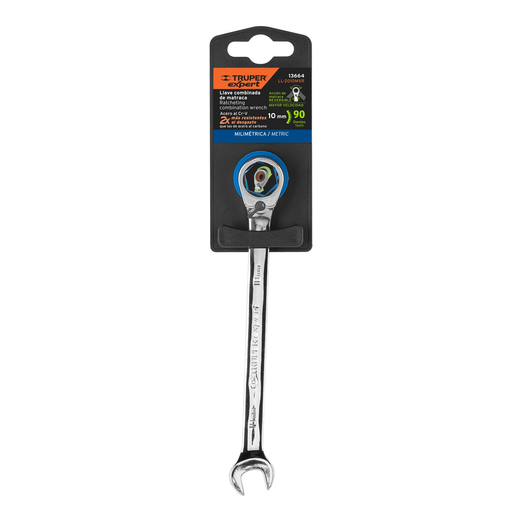 LLAVE COMBINADA MATRACA REVERSIBLE 10MMX154 MM LARGO, TRUPER EXPERT 13664