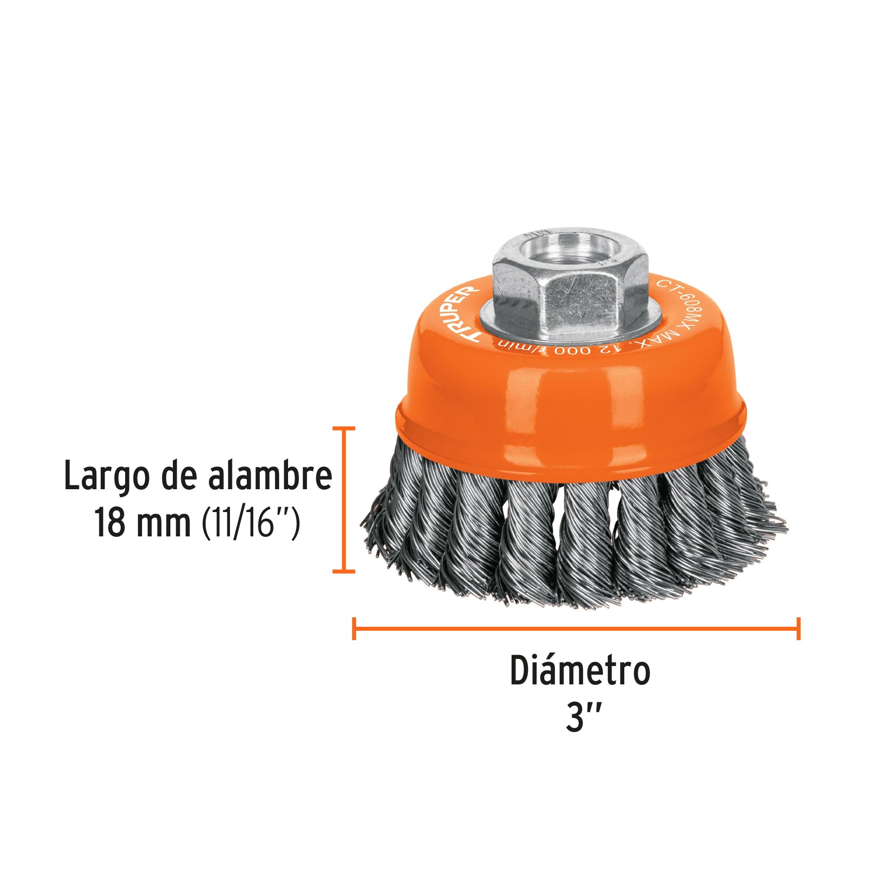 CARDA COPA 3" ALAMBRE TRENZADO GRUESO, EJE M14, TRUPER 17530