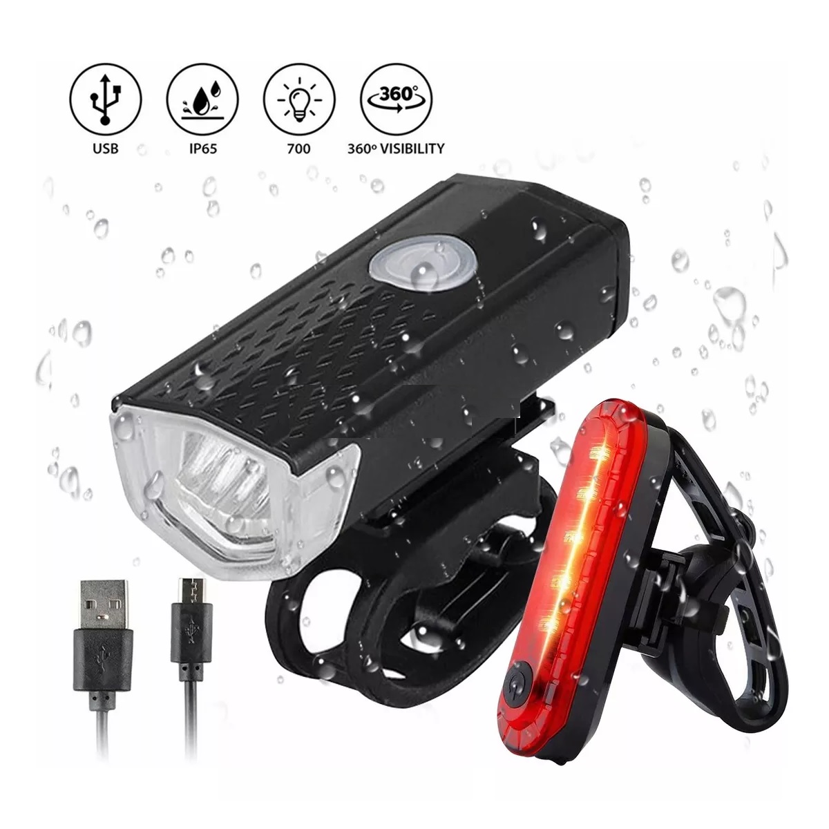 Kit 6pz Luz Bicicleta Accesorios Usb Recargable Delantera Traser