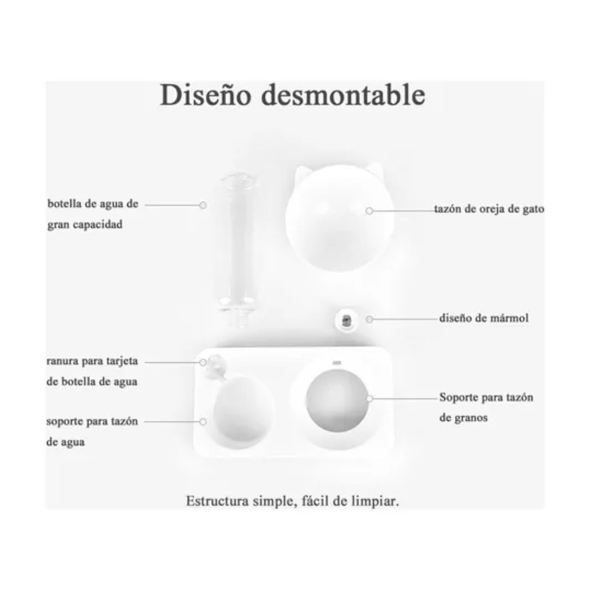 Dispensador Comedero Y Bebedero 2 En 1 Para Perros Gatos blanco