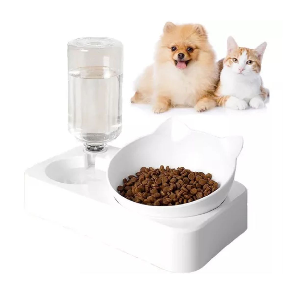 Dispensador Comedero Y Bebedero 2 En 1 Para Perros Gatos blanco