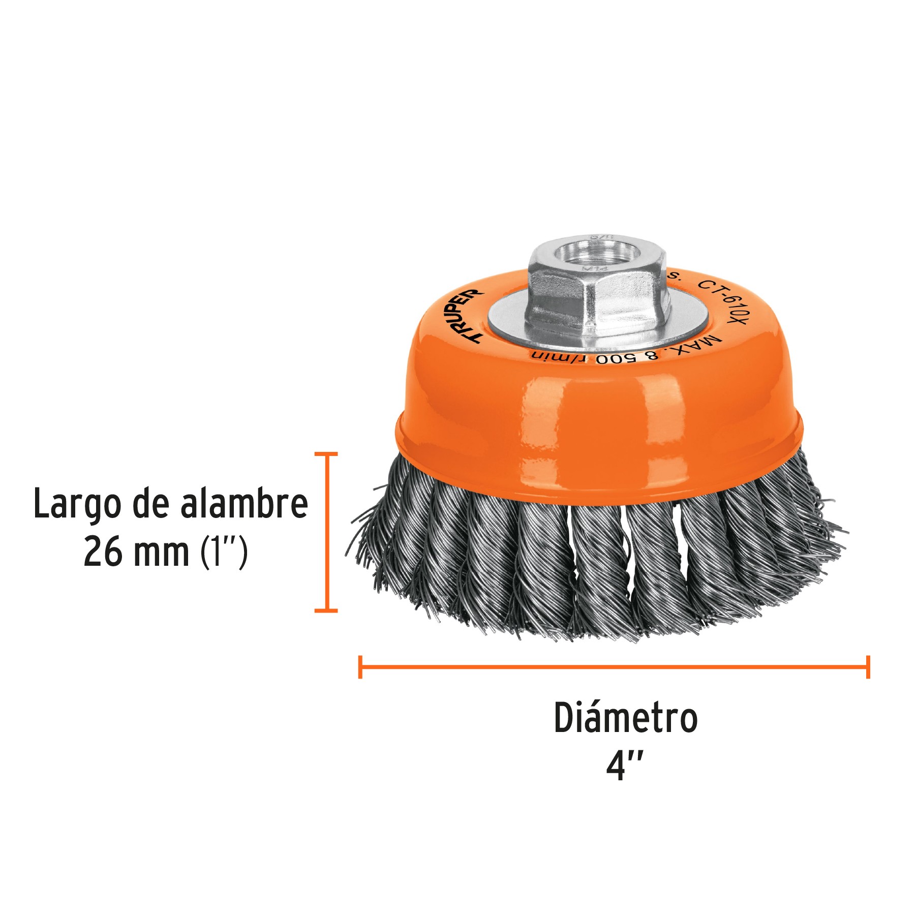 CARDA COPA 4" ALAMBRE TRENZADO GRUESO, EJE M14, TRUPER 17532