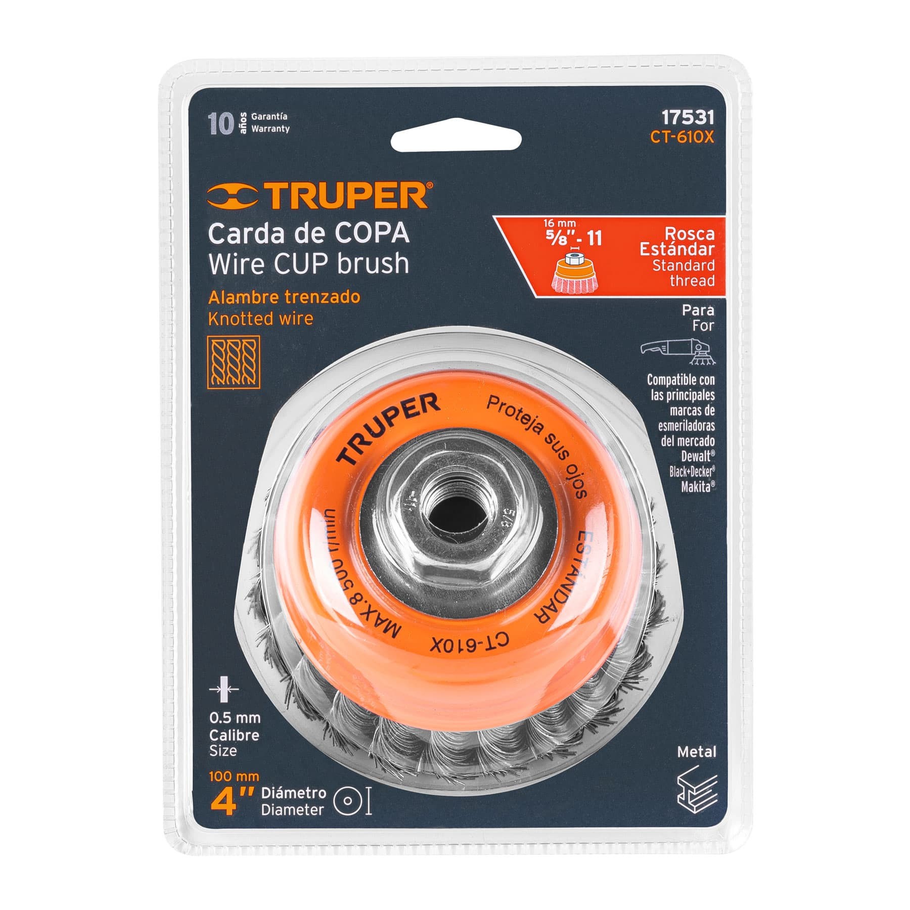CARDA COPA 4" ALAMBRE TRENZADO GRUESO, EJE M14, TRUPER 17532