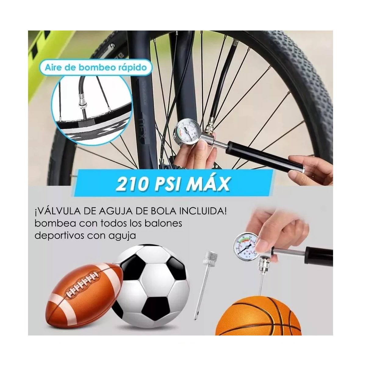Bomba De Aire Bicicleta Mini Inflador Para 210 Alta Presión