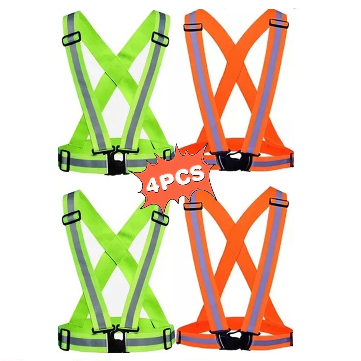 Set Chaleco Arnés Reflectante Para Motociclismo/ciclismo/4 Pcs