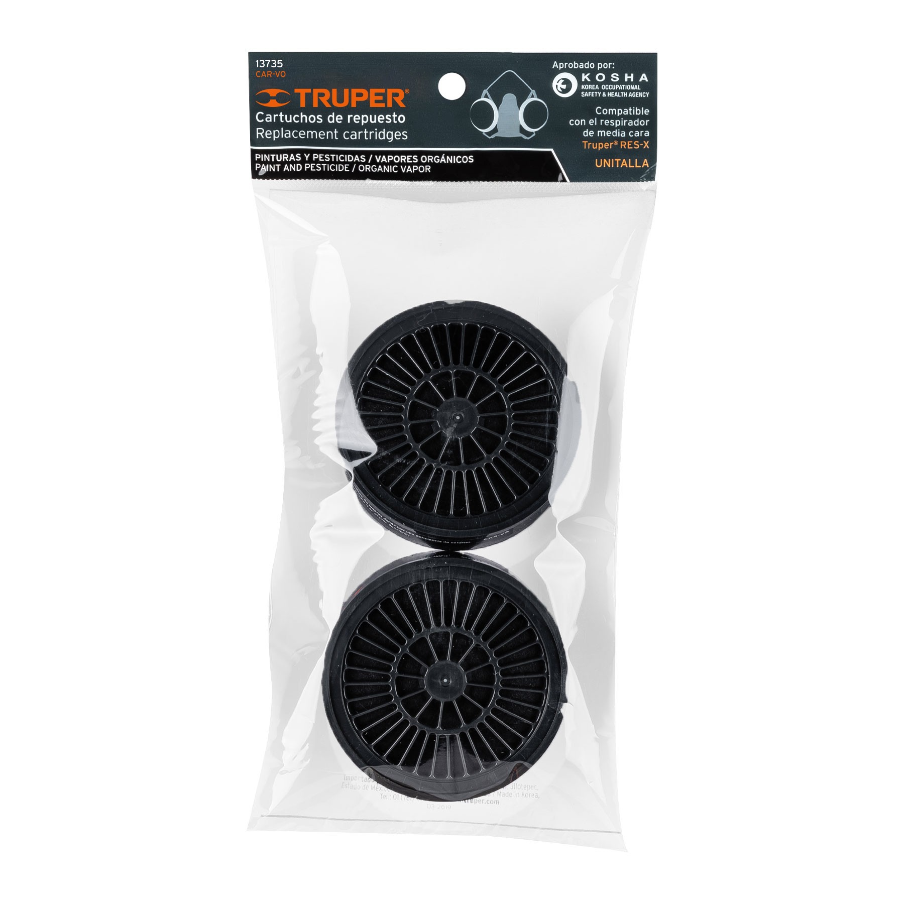 BOLSA CON 2 CARTUCHOS DE REPUESTO, VAPORES ORGÁNICOS, TRUPER 13735