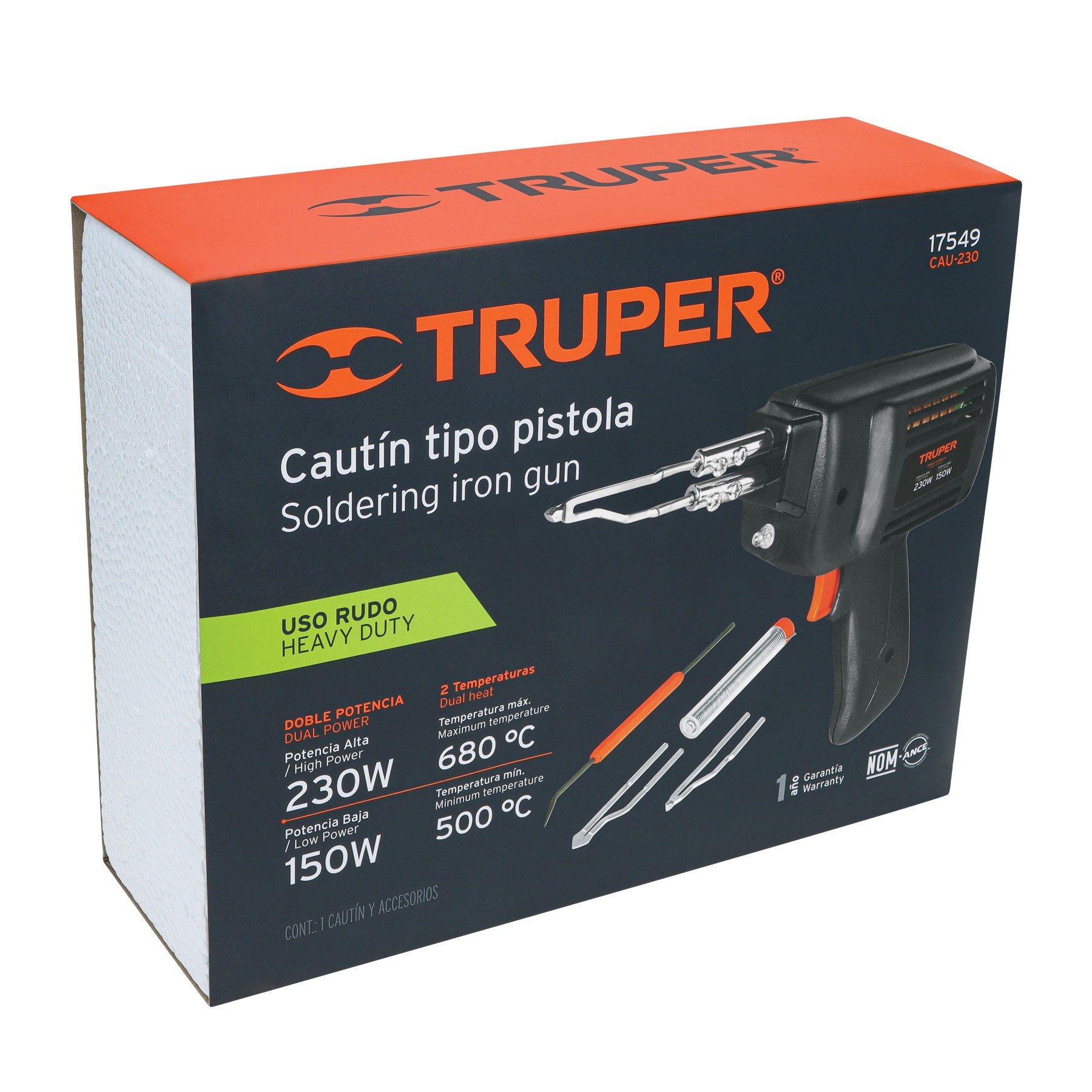 CAUTÍN 230 W TIPO PISTOLA CON 2 TEMPERATURAS, TRUPER 17549