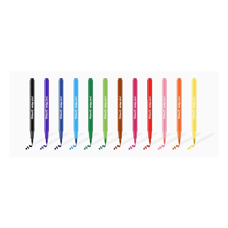 Pelikan Lettering Markana Pincel, Estuche con 12 Marcadores de Punta Pincel 30341200, Para Caligrafía, Colores Surtidos, Tinta Base Agua