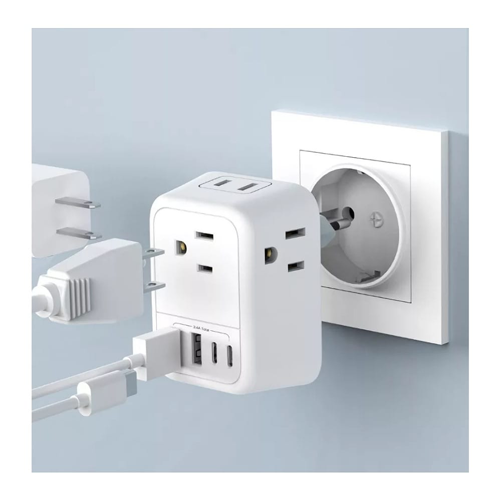 Adaptador De Europeo 4 Enchufes Con Puertos 2tipo C Y 2usb