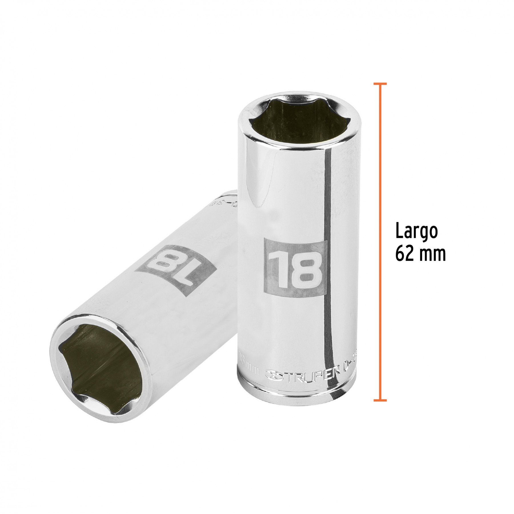 DADO LARGO DE 18 MM, 6 PUNTAS, CUADRO 3/8", TRUPER 13778