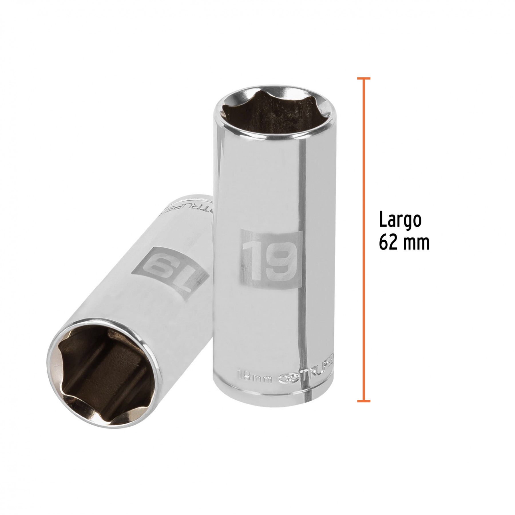DADO LARGO DE 19 MM, 6 PUNTAS, CUADRO 3/8", TRUPER 13779