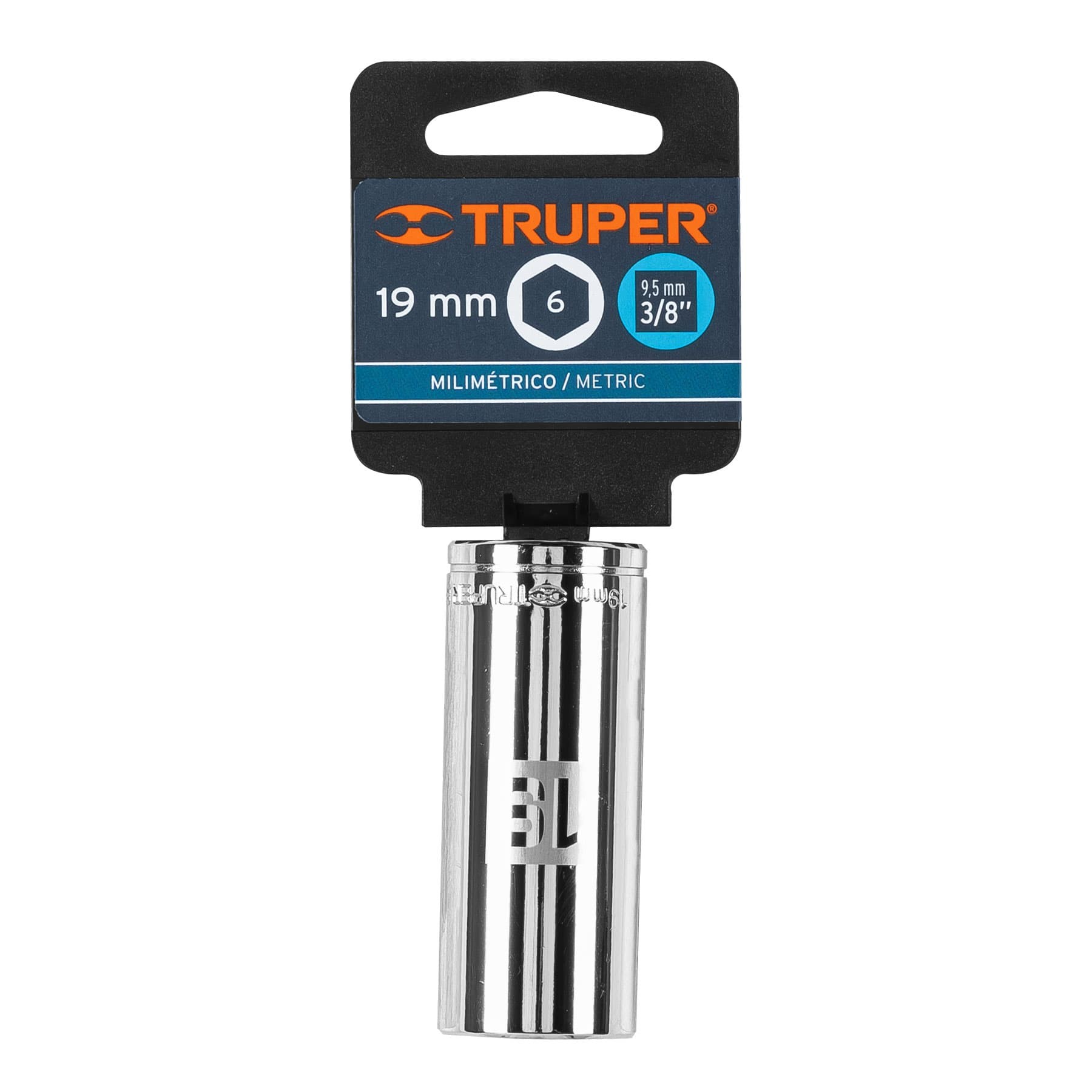 DADO LARGO DE 19 MM, 6 PUNTAS, CUADRO 3/8", TRUPER 13779