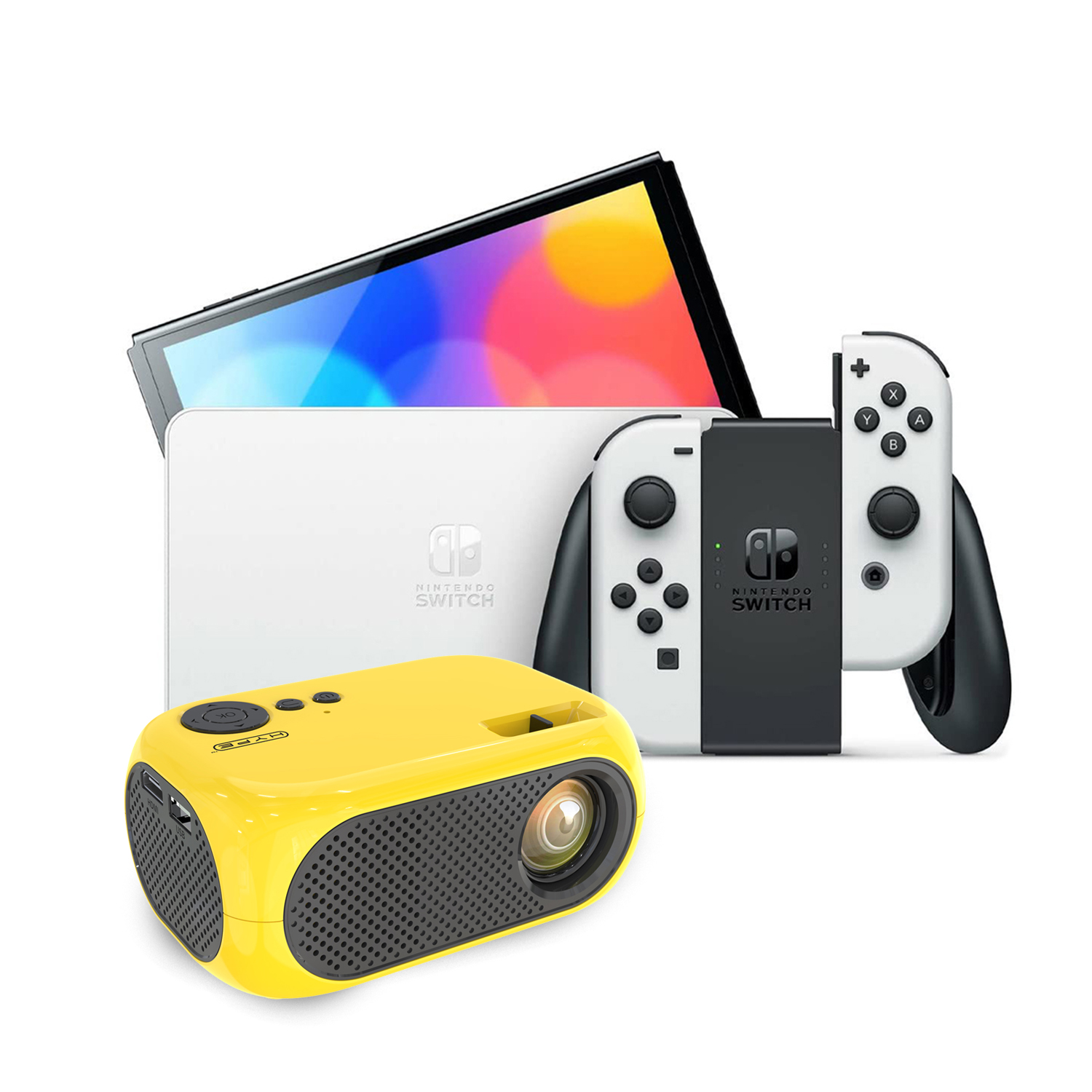 NINTENDO SWITCH OLED 64GB BLANCO MÁS PROYECTOR AMARILLO