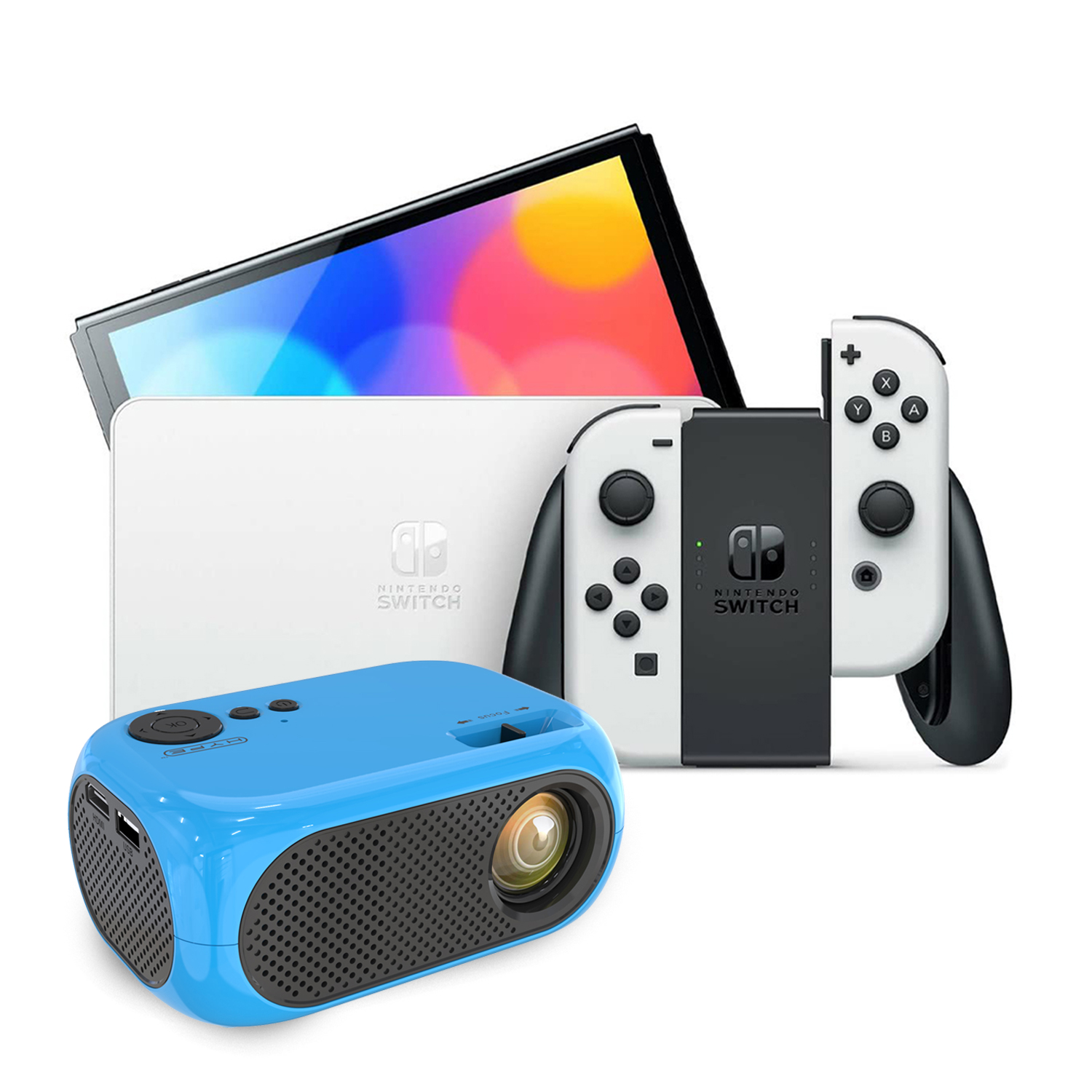 NINTENDO SWITCH OLED 64GB BLANCO MÁS PROYECTOR AZUL