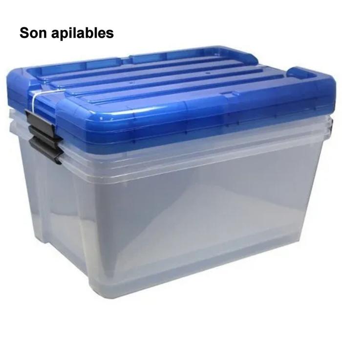 Organizador Caja Durabilidad MXBOU-006-1 10 Pzas 42kg 58x55x40cm Apilable Polietileno Color TransparenteAzul, BoxPlus