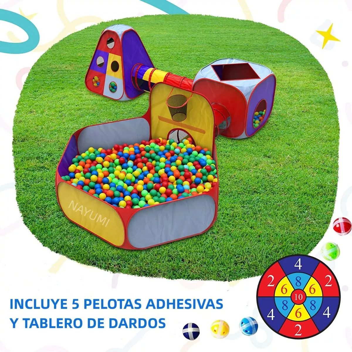 Túnel Infantil para Niños con Alberca para Pelotas Tienda Carpa Casita Castillo 7 en 1 Juguetes