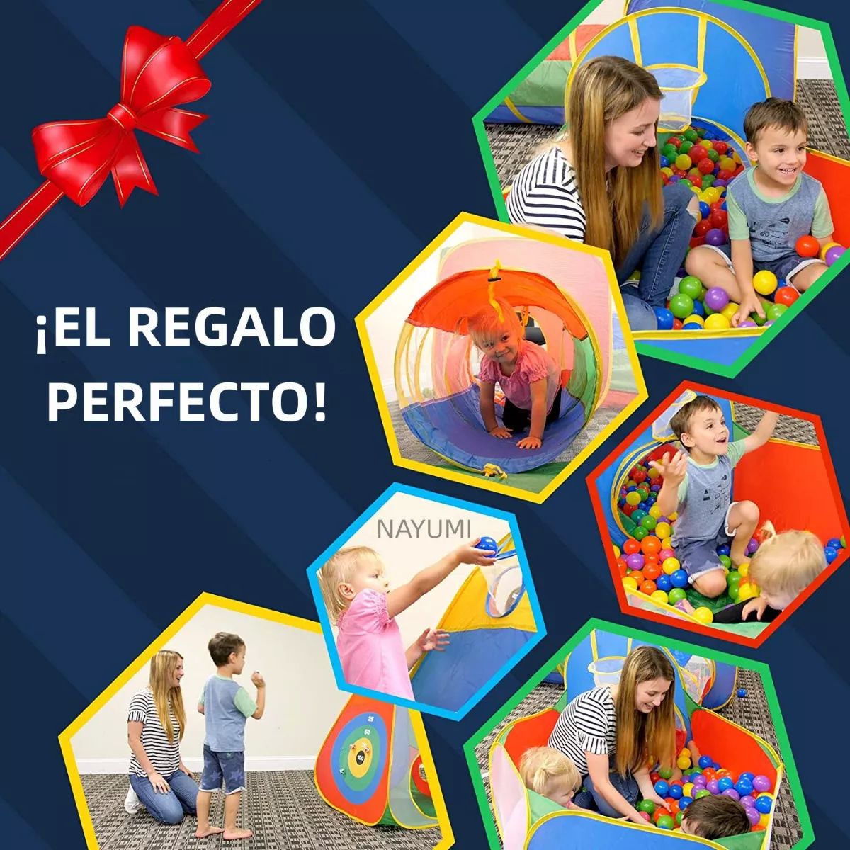 Túnel Infantil para Niños con Alberca para Pelotas Tienda Carpa Casita Castillo 7 en 1 Juguetes