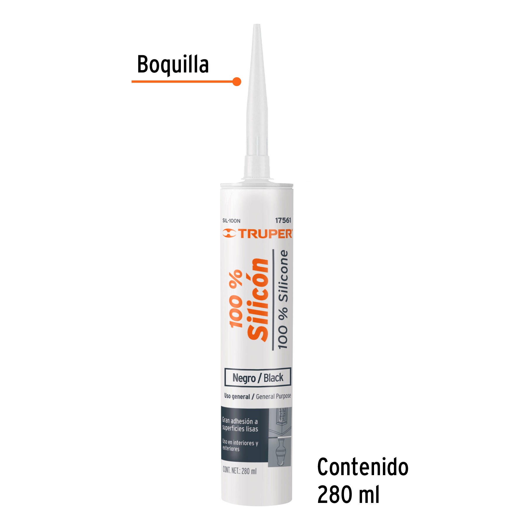 SELLADOR NEGRO 100% SILICÓN DE 280 ML, TRUPER 17561