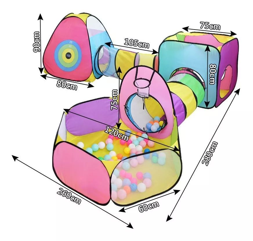 Túnel Infantil para Niños con Alberca para Pelotas Tienda Carpa Casita Castillo 7 en 1 Juguetes
