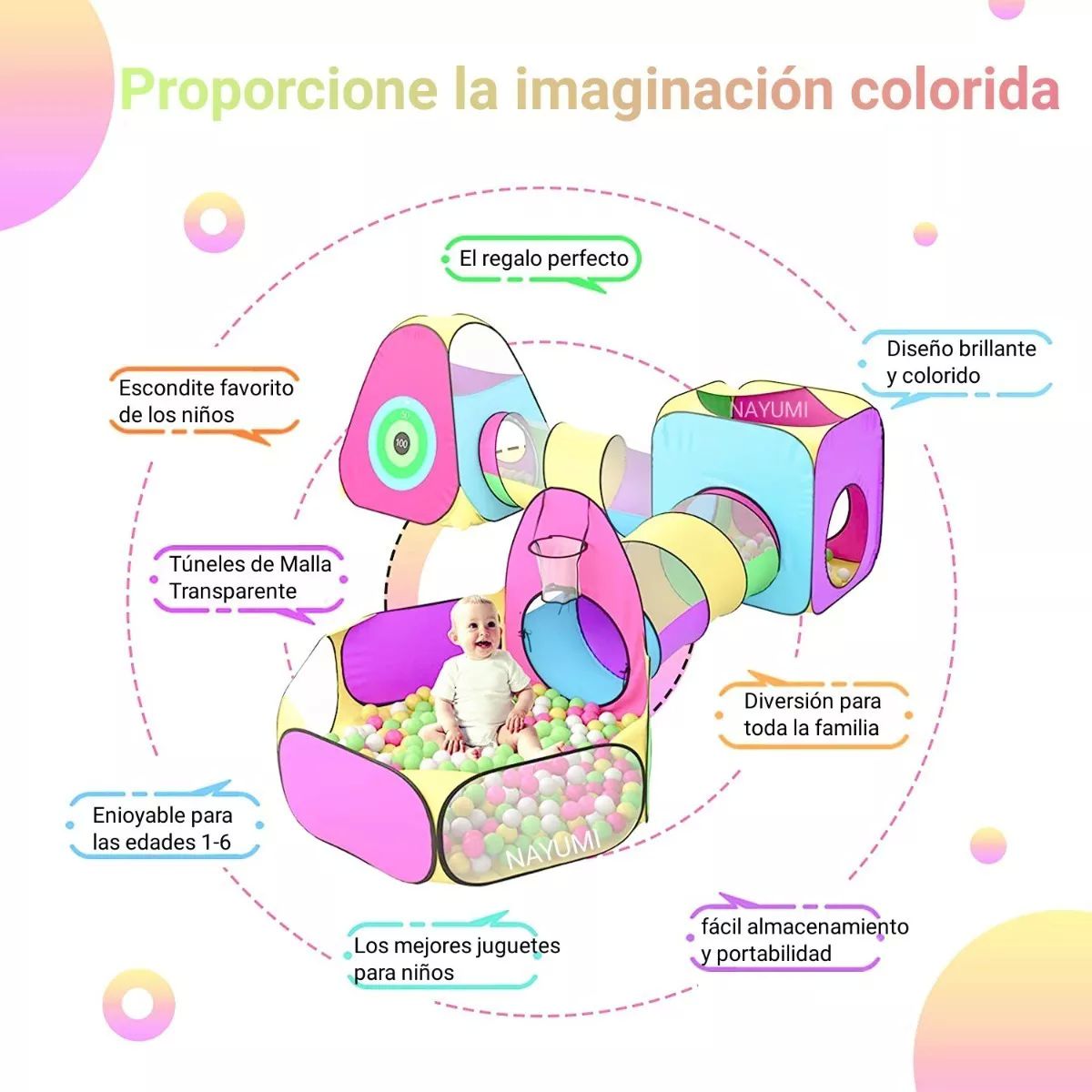 Túnel Infantil para Niños con Alberca para Pelotas Tienda Carpa Casita Castillo 7 en 1 Juguetes