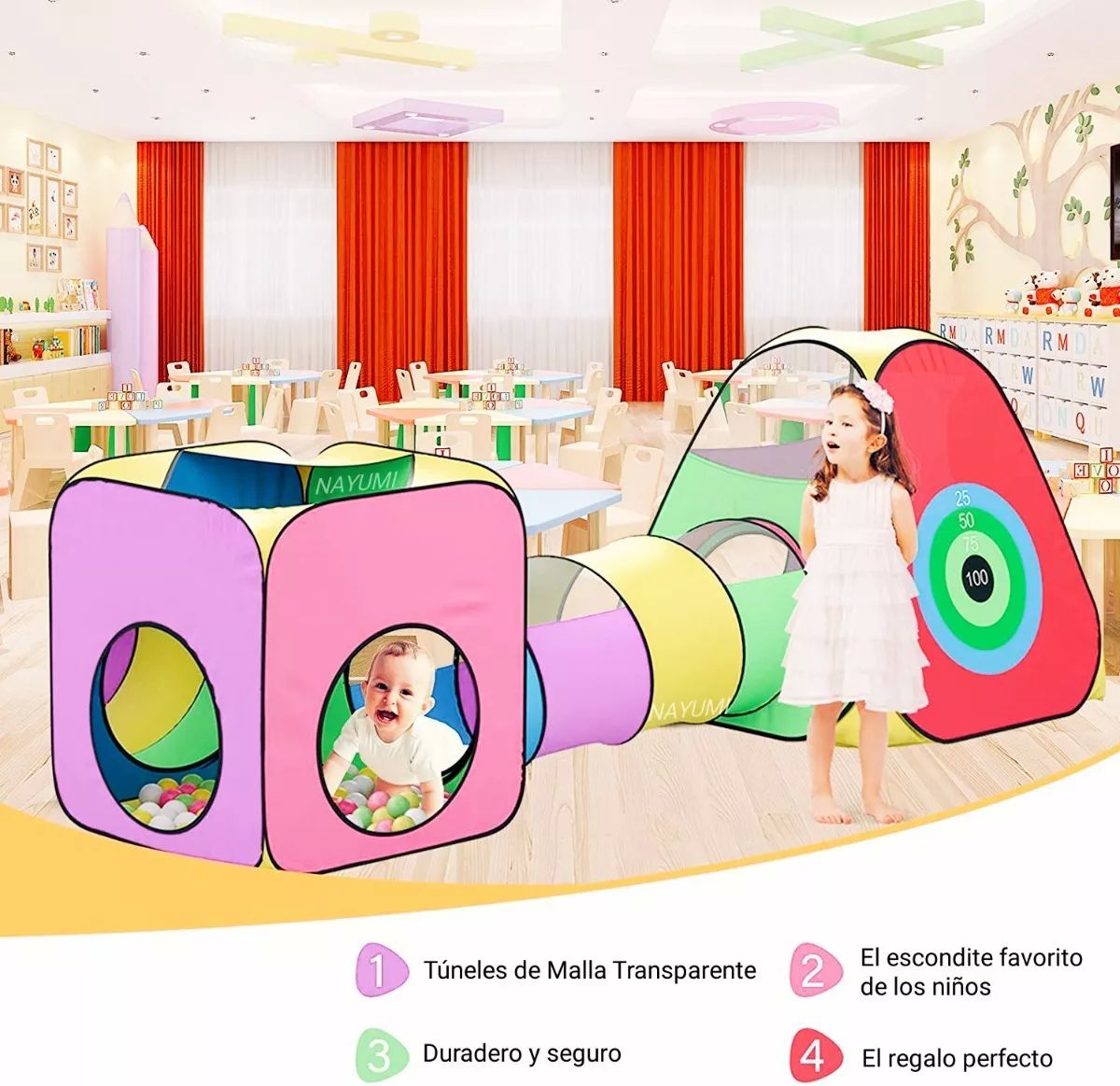 Túnel Infantil para Niños con Alberca para Pelotas Tienda Carpa Casita Castillo 7 en 1 Juguetes