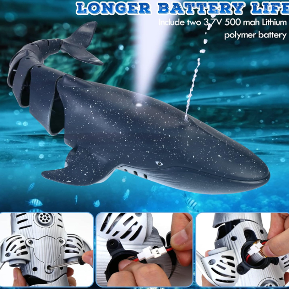 Juguete Ballena Azul Rociadora de Control Remoto