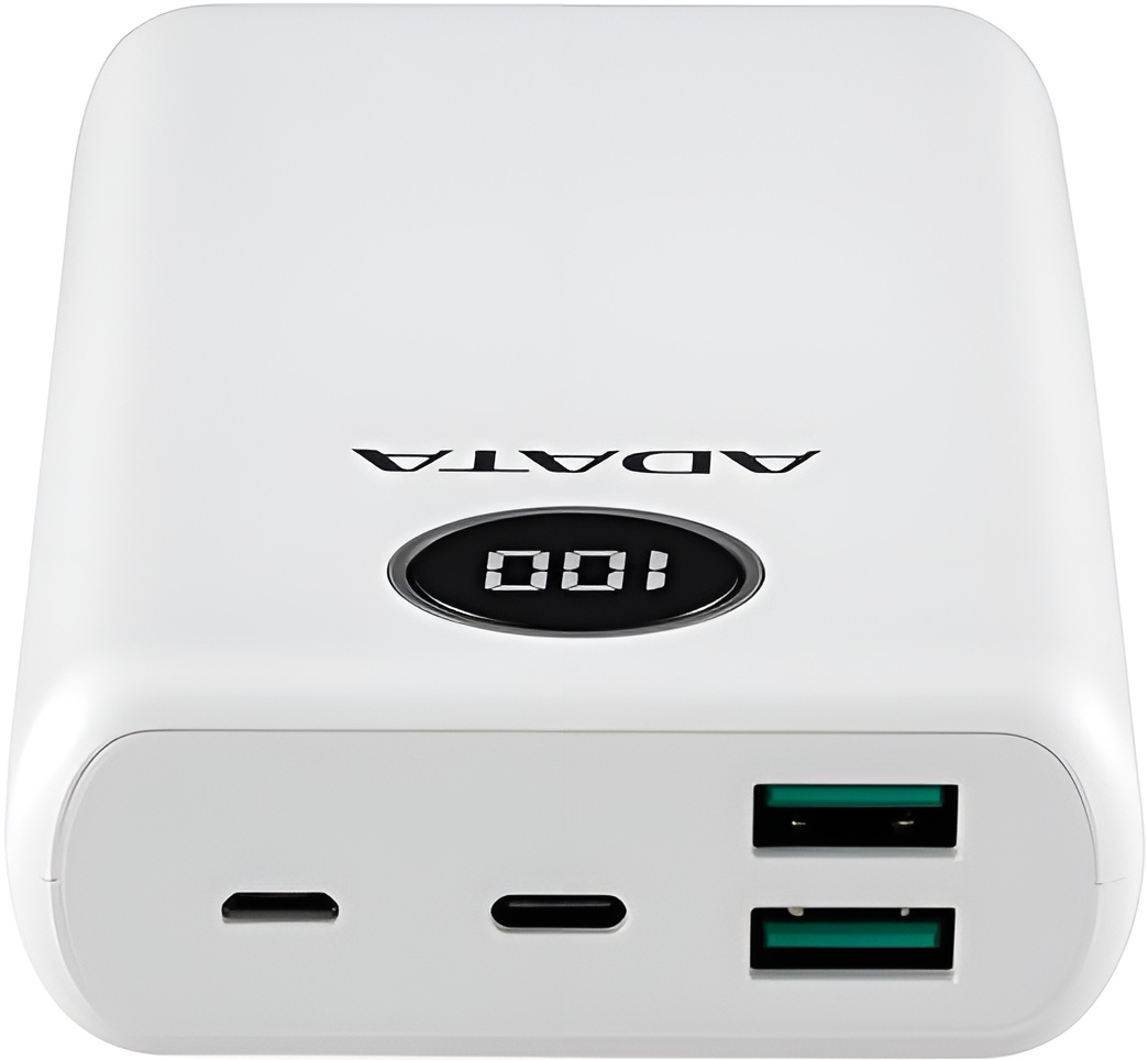 Batería Portátil Recargable ADATA Powerbank de 20,000 mAh (74Wh), Color Blanca, Tecnologías de Carga Rápida Qualcomm QC 3.0 / USB PD 3.0