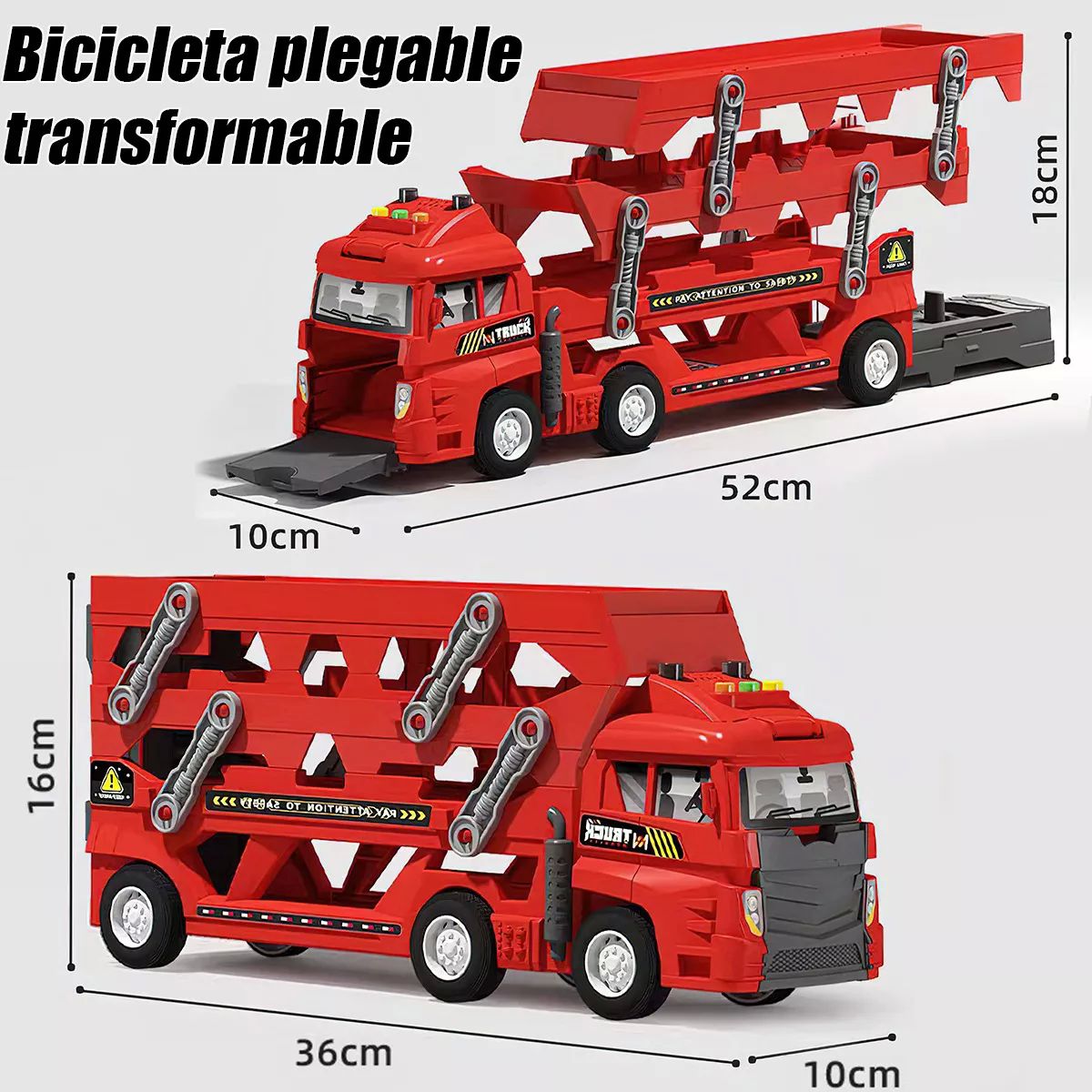 Camión Porta Coches Carros Color Rojo con Eyección de Luz y Sonido 25 Piezas Juguetes
