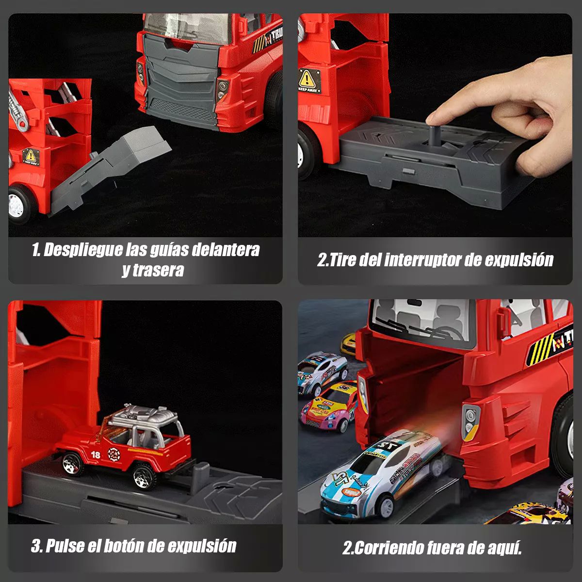 Camión Porta Coches Carros Color Rojo con Eyección de Luz y Sonido 25 Piezas Juguetes