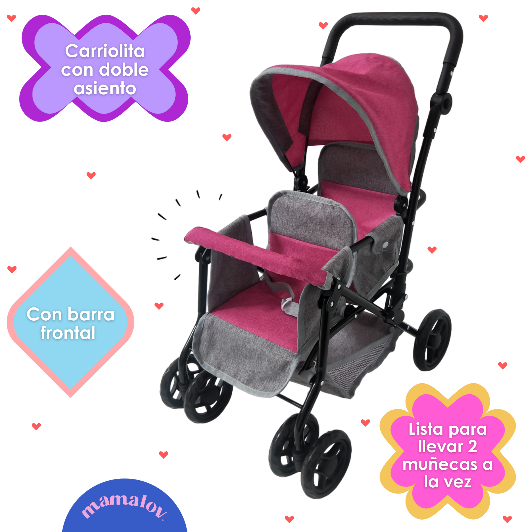 Carriolita De Juguete Doble Para Muñecas Ibaby Duette - Rosa