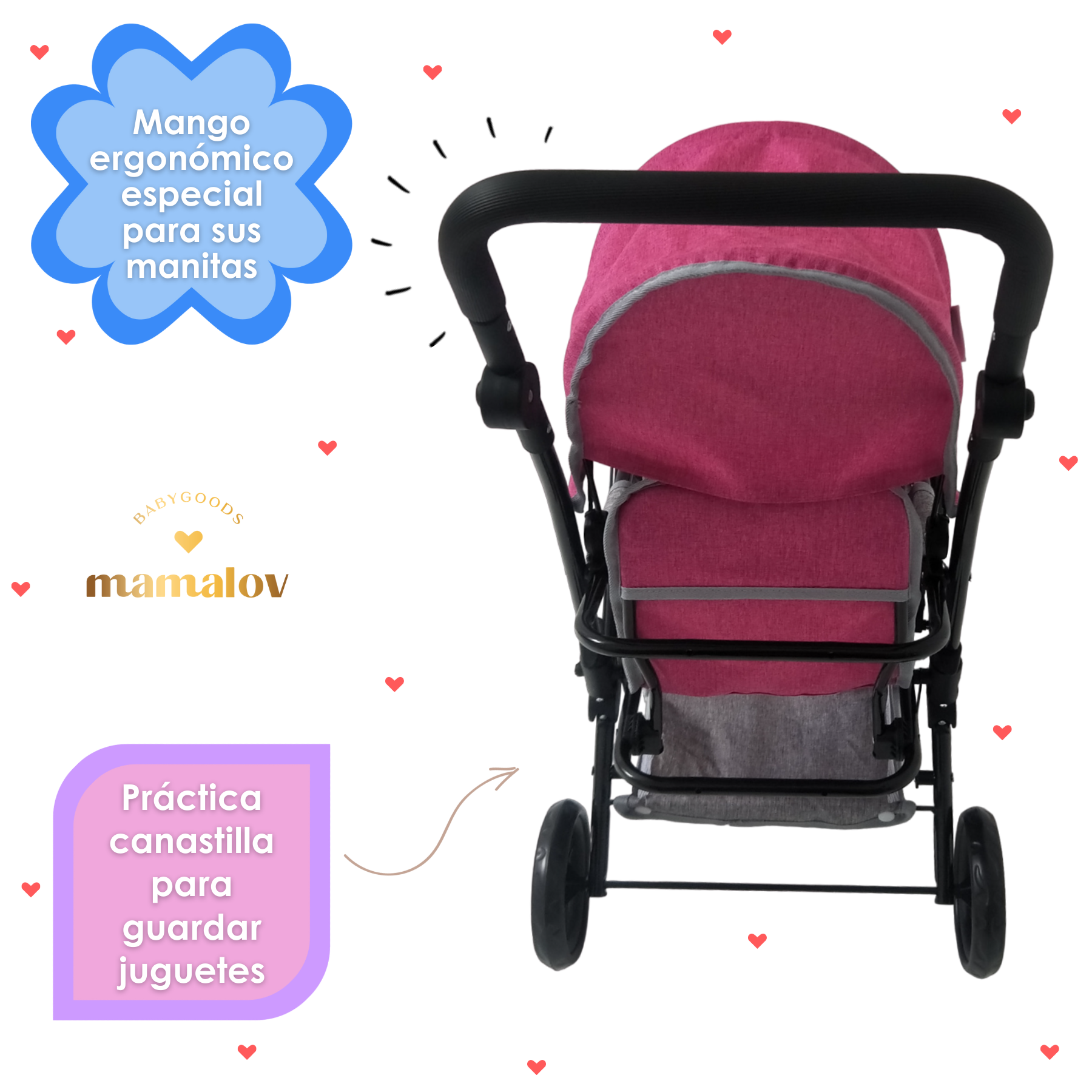 Carriolita De Juguete Doble Para Muñecas Ibaby Duette - Rosa