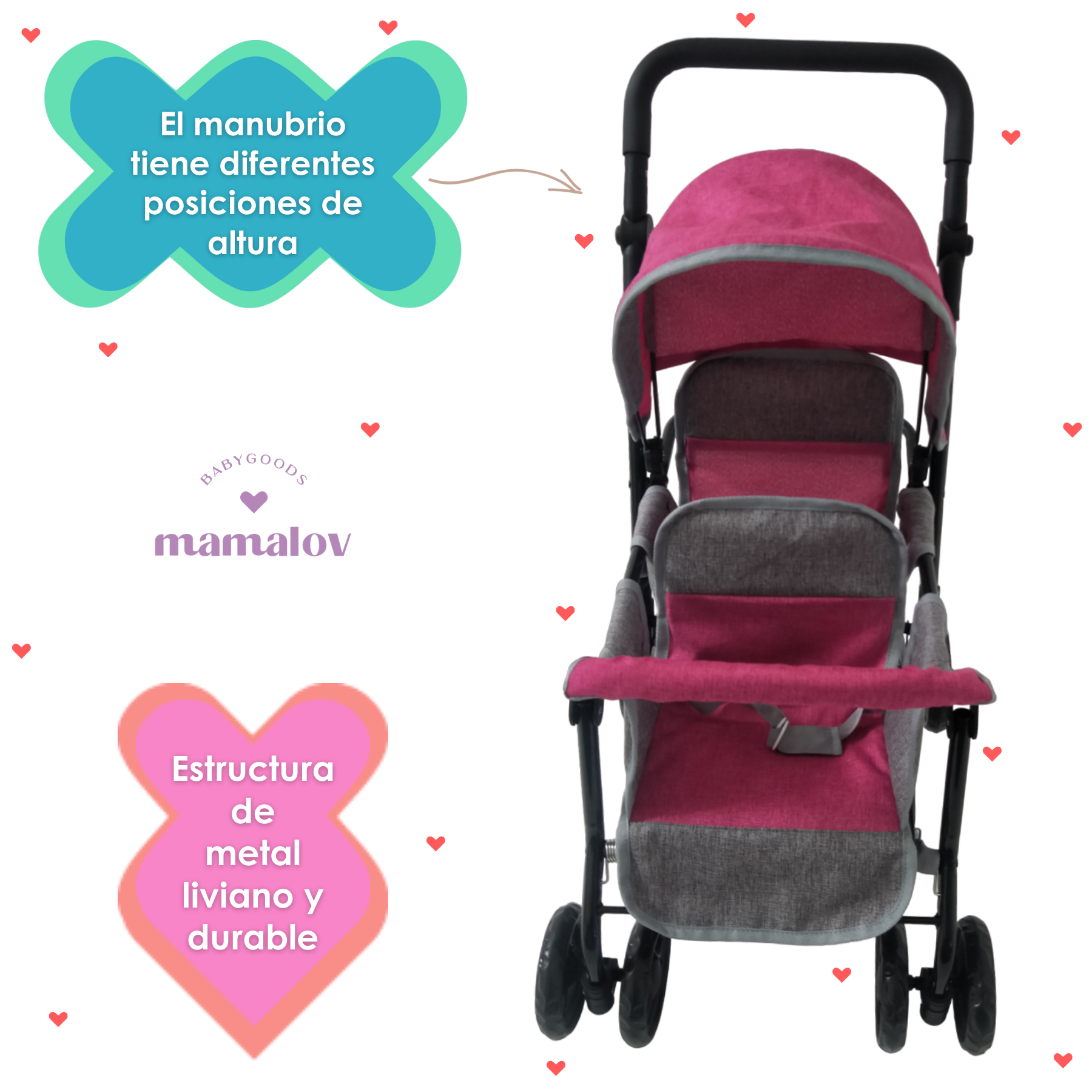 Carriolita De Juguete Doble Para Muñecas Ibaby Duette - Rosa