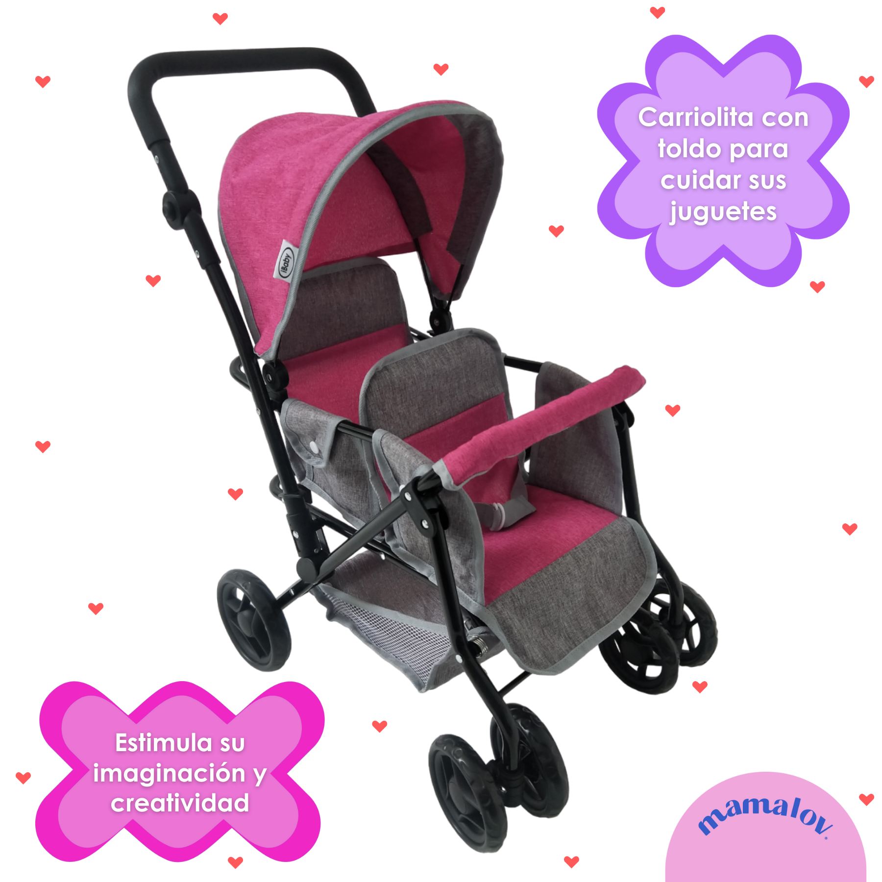 Carriolita De Juguete Doble Para Muñecas Ibaby Duette - Rosa