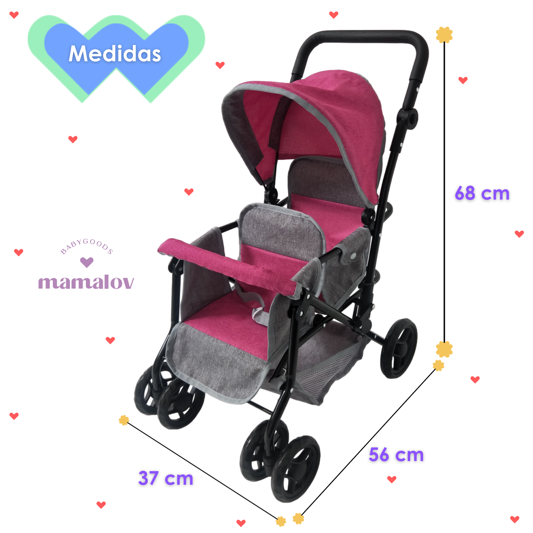 Carriolita De Juguete Doble Para Muñecas Ibaby Duette - Rosa