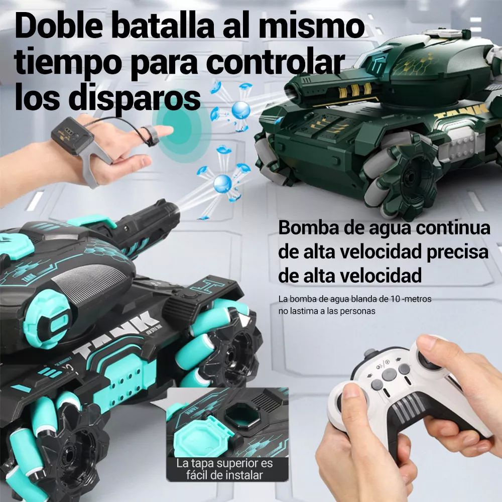 Carro Coche Tanque Control Remoto Recargable Lanza Balas Doble Gesto Rotación 360 Juguetes
