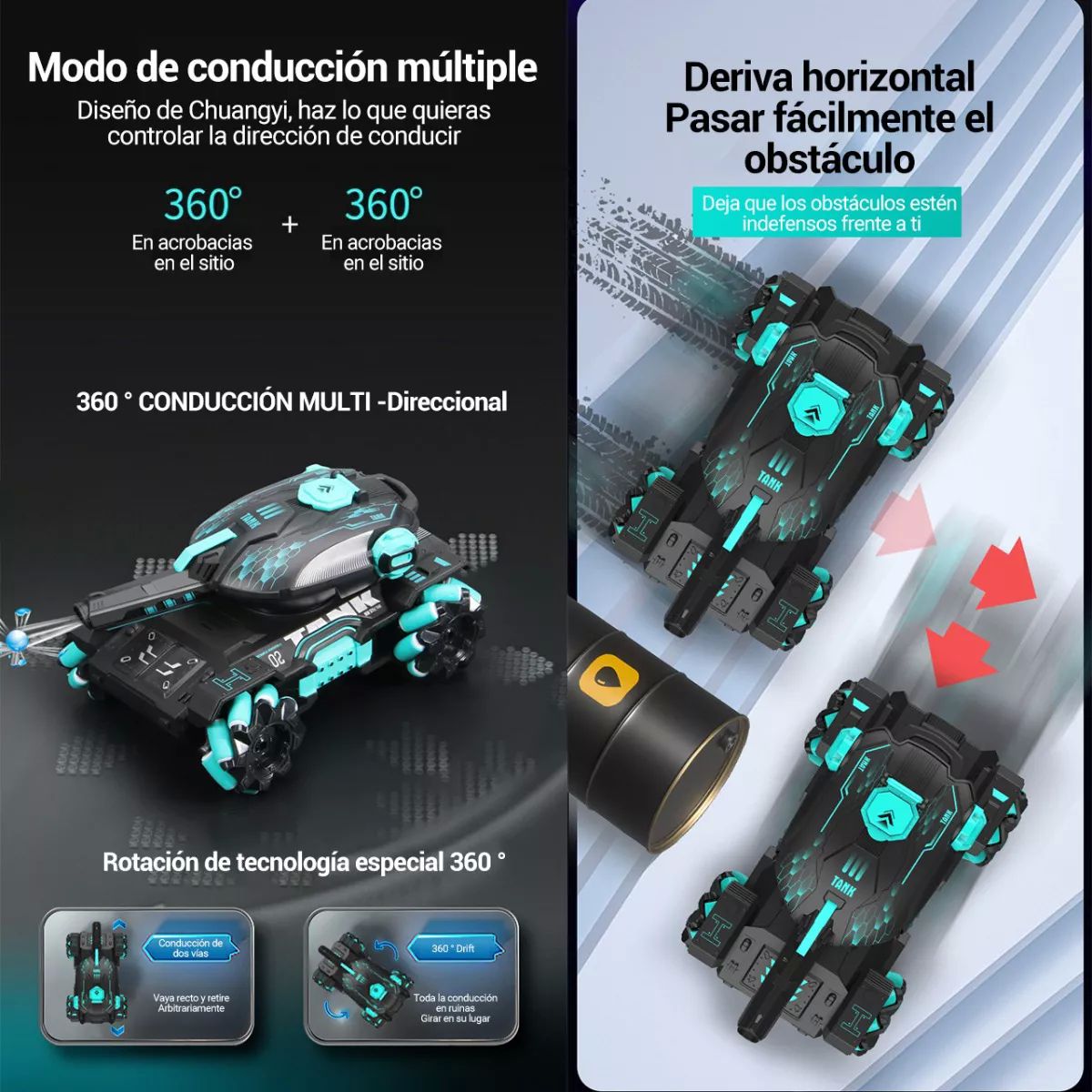 Carro Coche Tanque Control Remoto Recargable Lanza Balas Doble Gesto Rotación 360 Juguetes