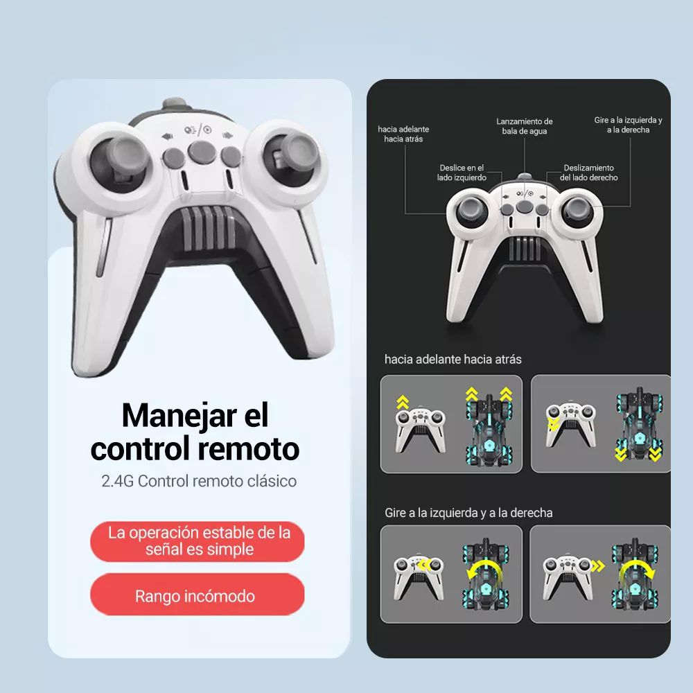 Carro Coche Tanque Control Remoto Recargable Lanza Balas Doble Gesto Rotación 360 Juguetes
