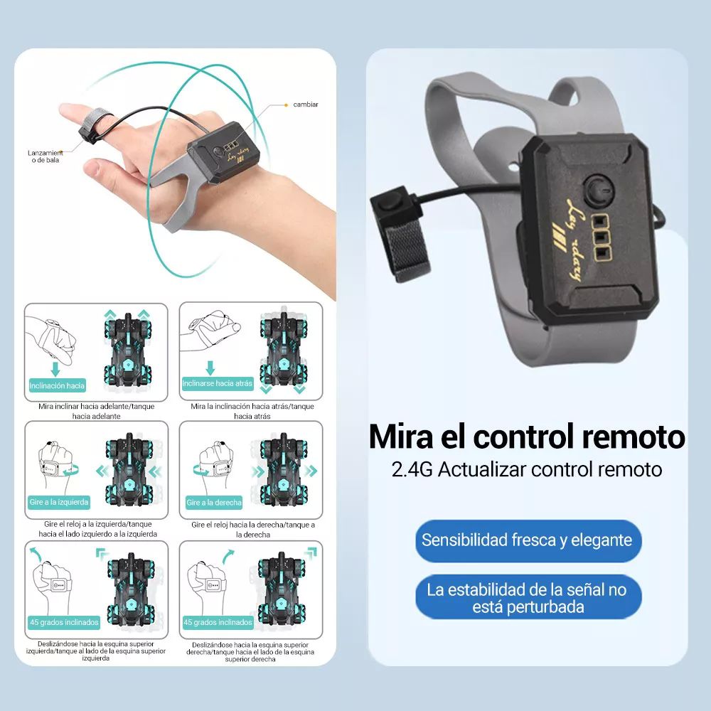 Carro Coche Tanque Control Remoto Recargable Lanza Balas Doble Gesto Rotación 360 Juguetes