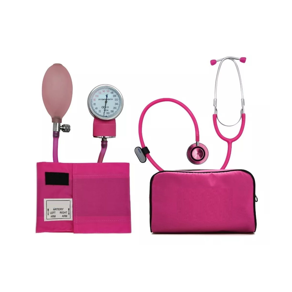 Baumanómetro Aneroide Kit Con Estetoscopio De Doble Rosa
