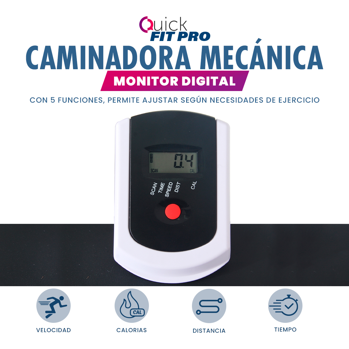 Caminadora Fitness Manual 4 en 1 Plegable Quick Fit Pro TV Ofertas Blanca, Portátil, con Bocina, ligas, barras y disco twister