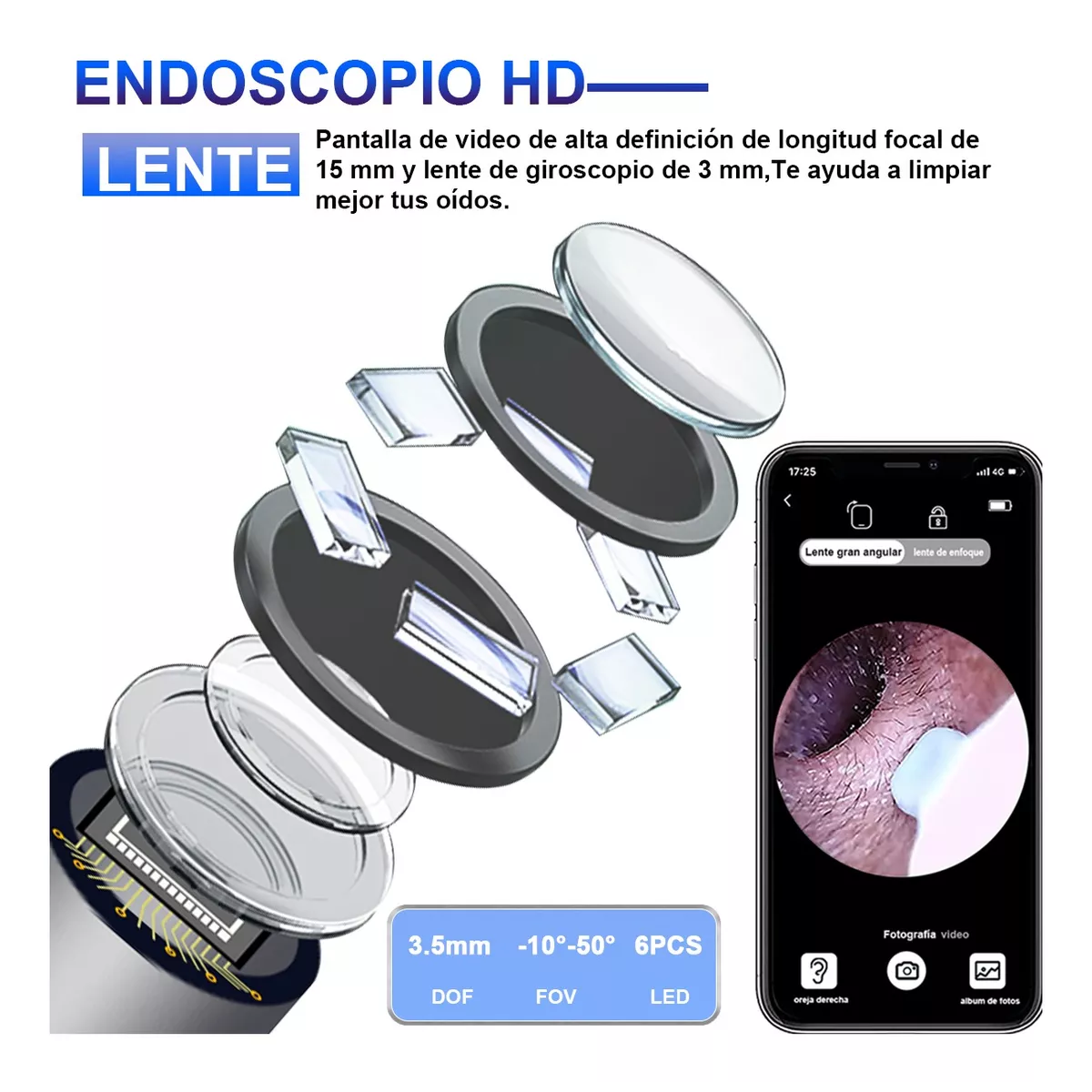 Limpiador De Oidos Cámara Otoscopio Endoscopio Wifi 1080p