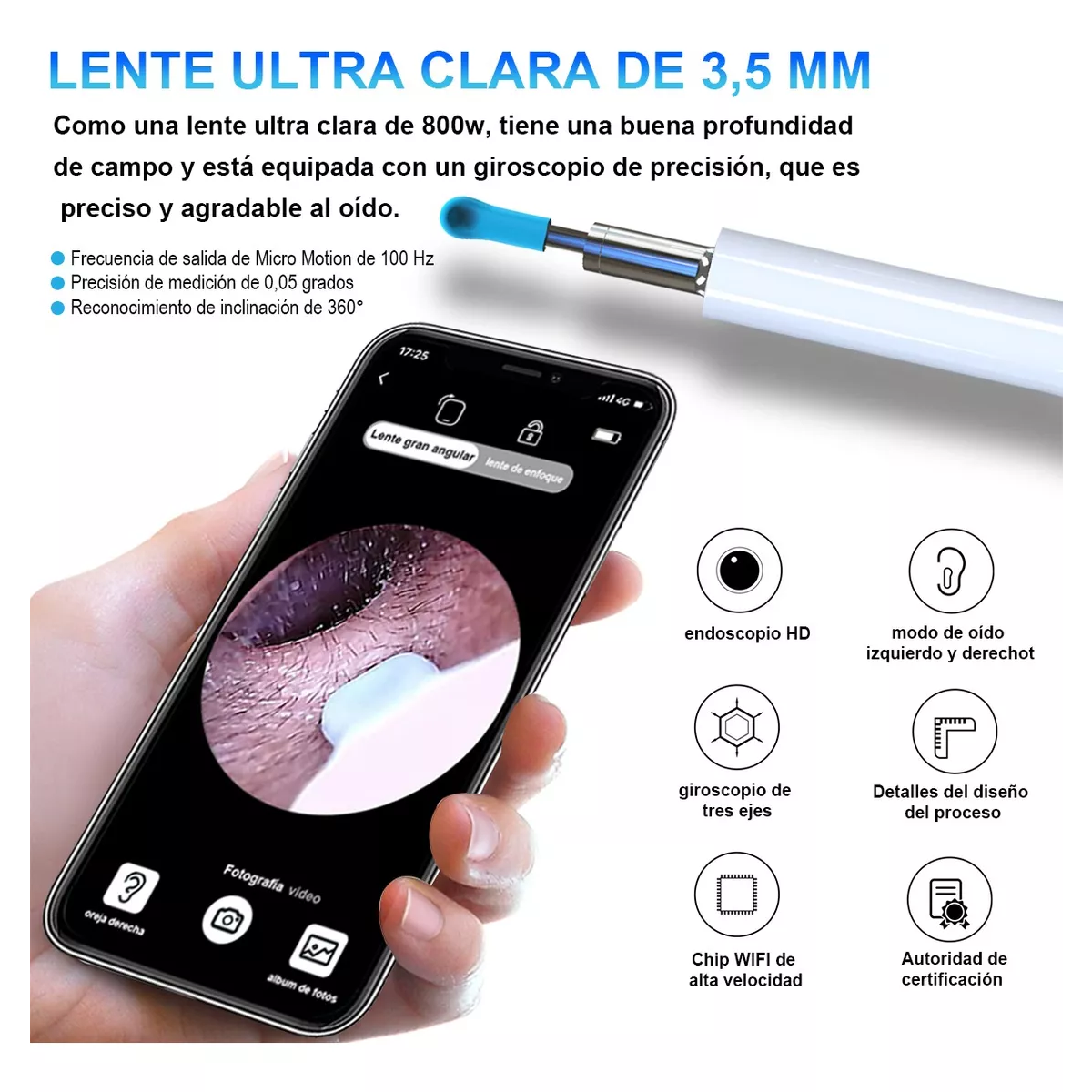 Limpiador De Oidos Cámara Otoscopio Endoscopio Wifi 1080p