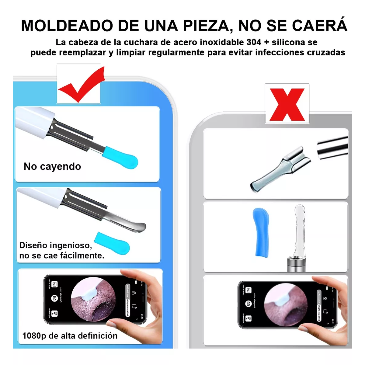 Limpiador De Oidos Cámara Otoscopio Endoscopio Wifi 1080p