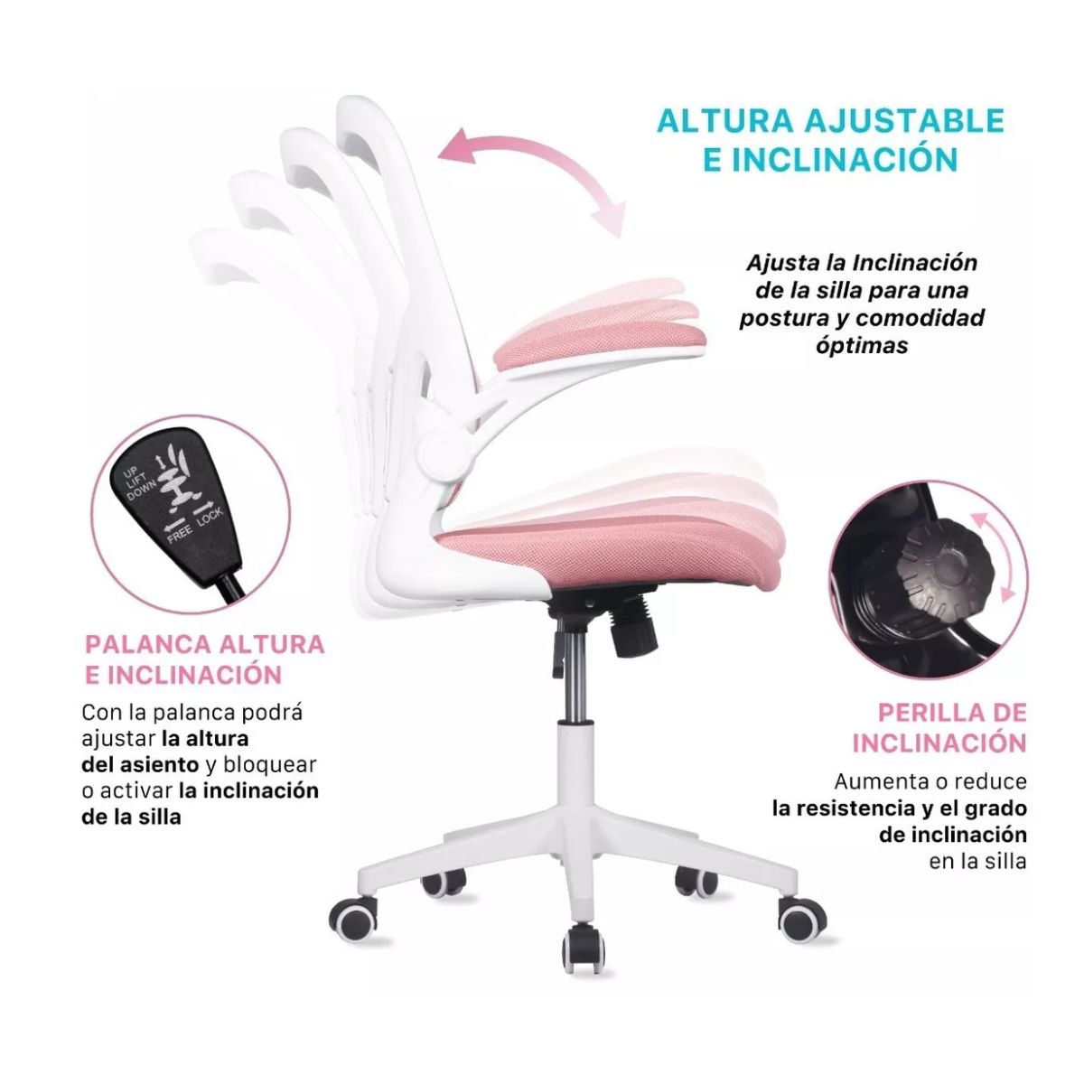 Silla Oficina Ejecutiva De Escritorio Ergonómica Color Rosa Pálido