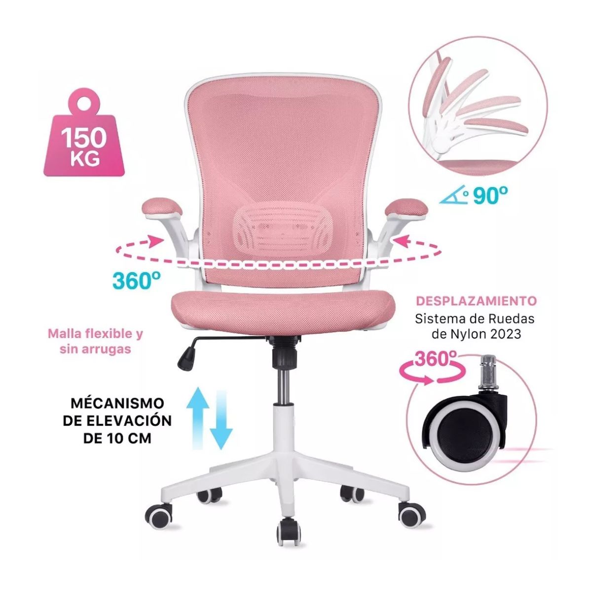 Silla Oficina Ejecutiva De Escritorio Ergonómica Color Rosa Pálido