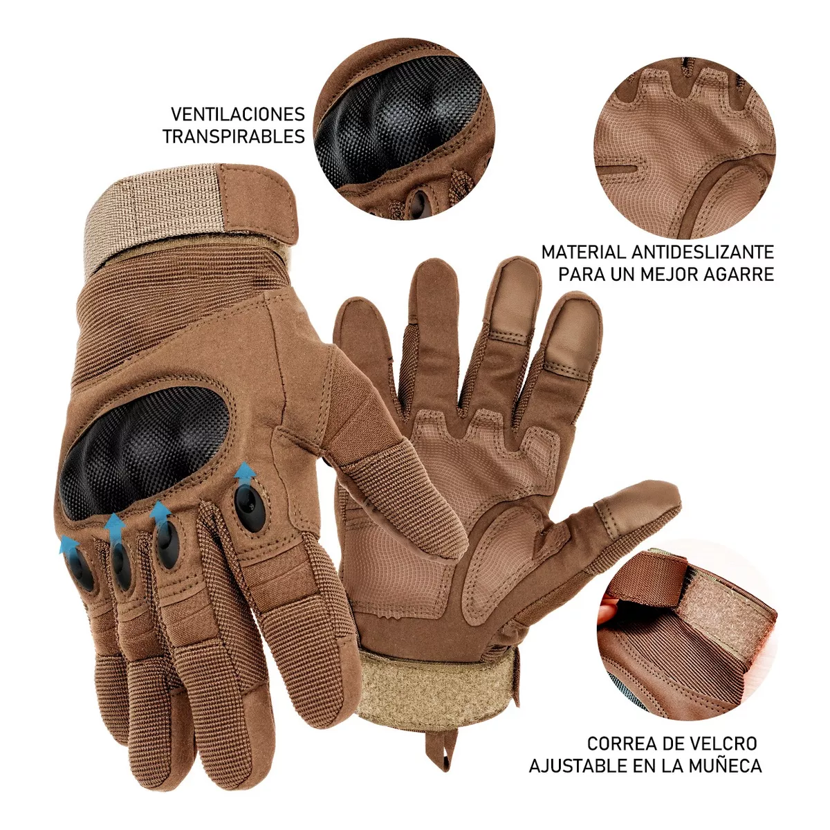 Guantes Tacticos Militares De Moto/motocross Nudillo Almohad Caqui G