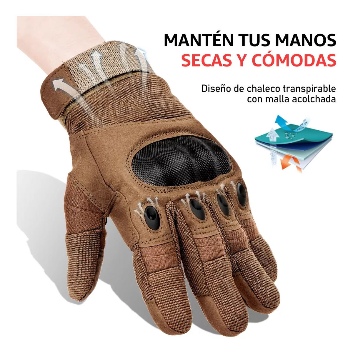 Guantes Tacticos Militares De Moto/motocross Nudillo Almohad Caqui G