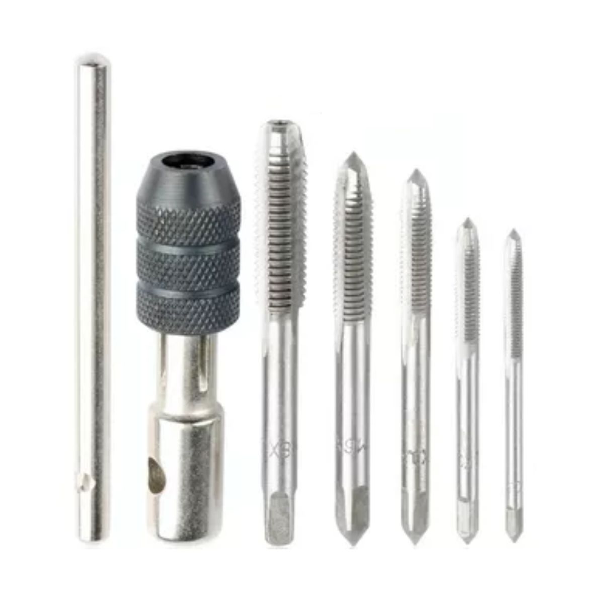 Machuelos Con Maneral Brocas Para Rosca Roscador M3 - M8 6 Pzs Plata
