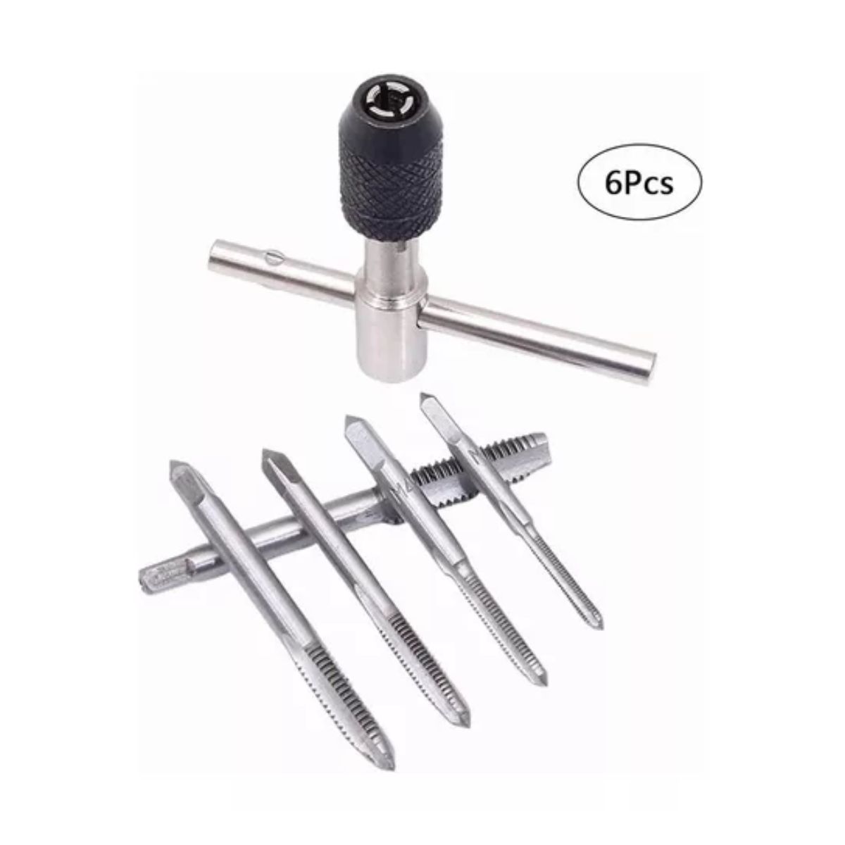 Machuelos Con Maneral Brocas Para Rosca Roscador M3 - M8 6 Pzs Plata